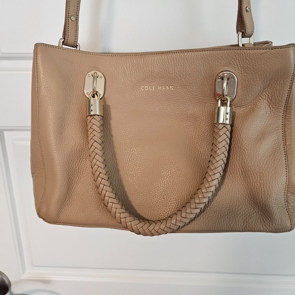 Cole Haan Small Beige Leather Satchel Bag